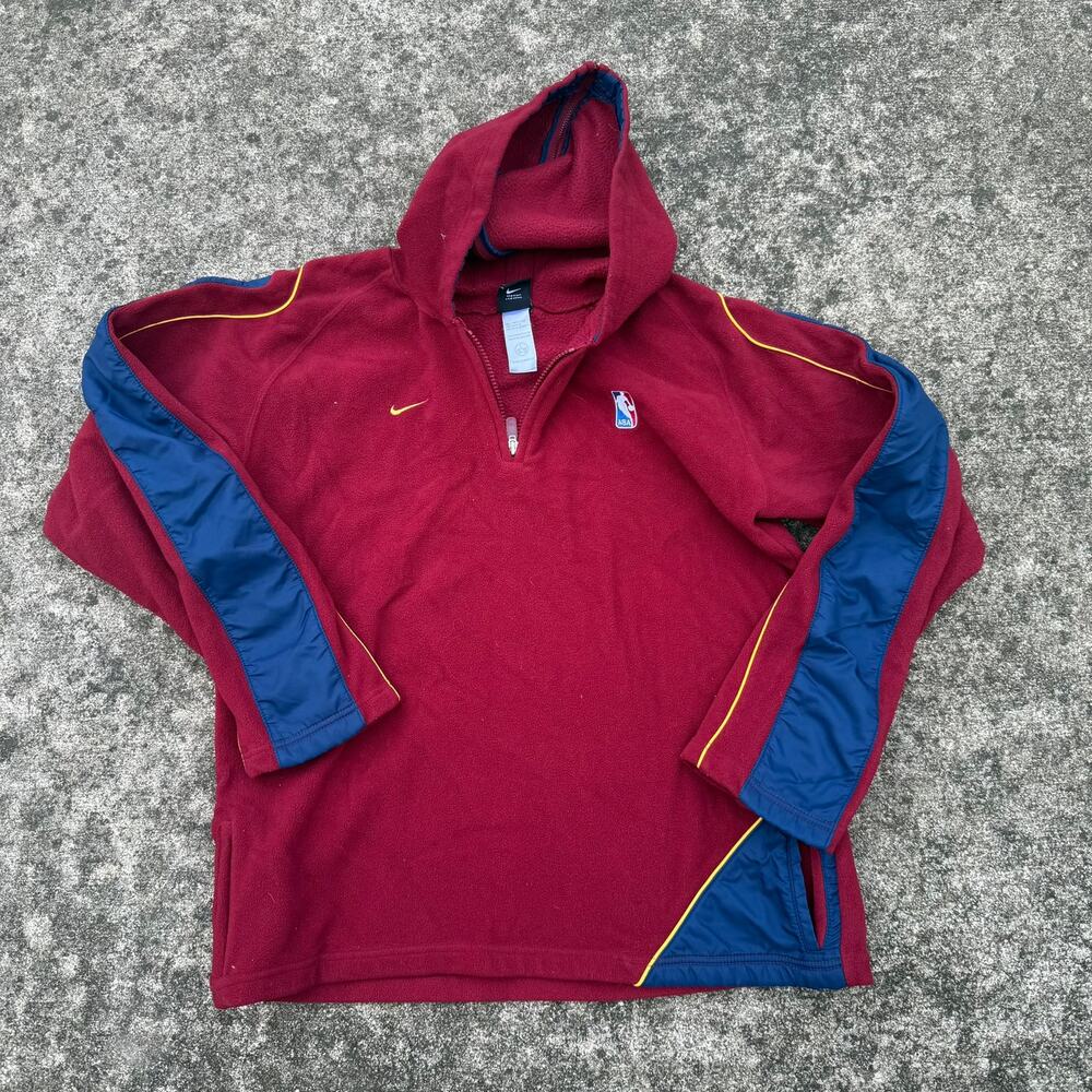 Nike NBA Fleece Hoodie Quarter Zip Y2K Kids Large 16-18 Maroon Navy Blue Yellow
